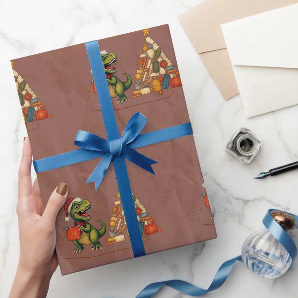 Xmas Dinosaur Knitting Wrapping Paper Roll Funny Yarn Tree Gift TS12 Mocha Print Your Wear