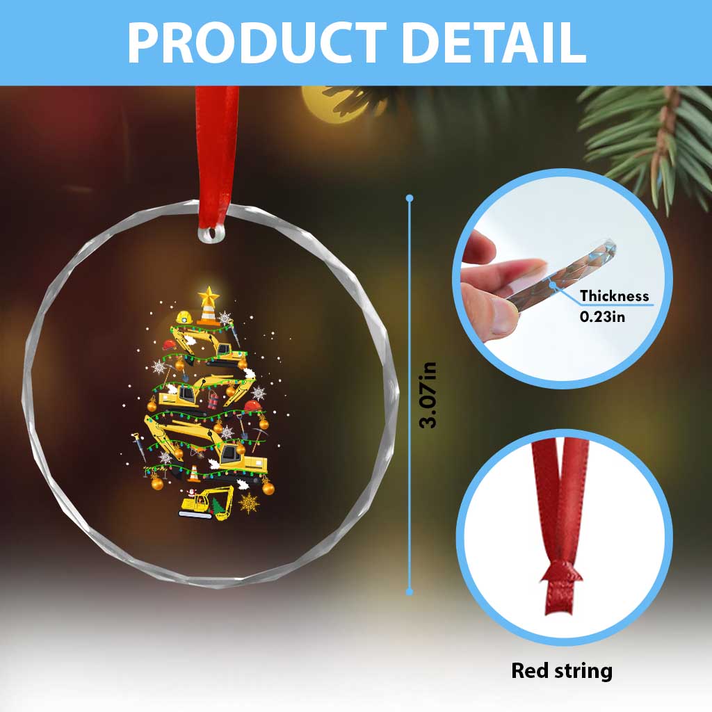 Xmas Tree Construction Excavator Crystal Glass Ornament TS09 Print Your Wear